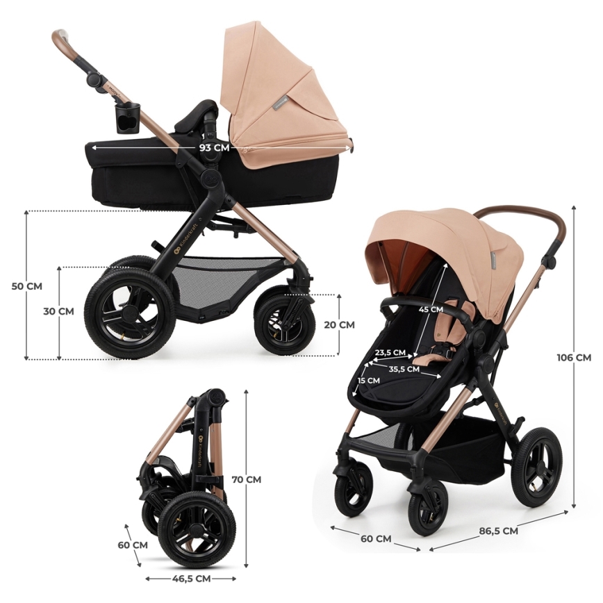 KINDERKRAFT - Kombinovana kolica 3u1 MOOV 2 AIR Sand beige + auto sedište MINK PRO