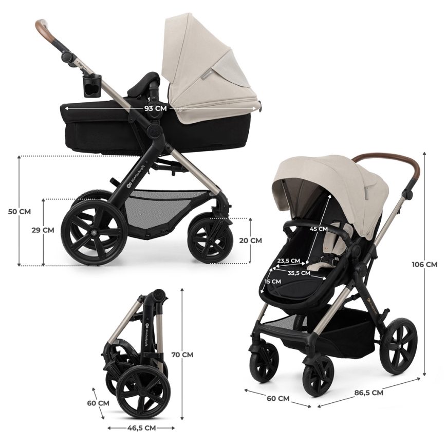 KINDERKRAFT - Kombinovana kolica 3u1 MOOV 2 Moonlight grey + dečije auto-sedište MINK PRO