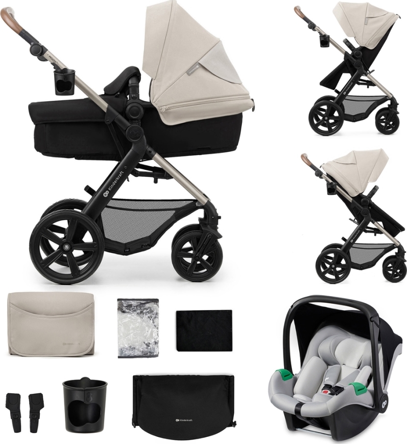 KINDERKRAFT - Kombinovana kolica 3u1 MOOV 2 Moonlight grey + dečije auto-sedište MINK PRO