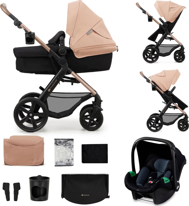 KINDERKRAFT - Kombinovana kolica 3u1 MOOV 2 Peščano bež + auto-sedište MINK PRO