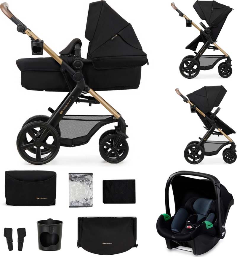 KINDERKRAFT - Kombinovana kolica 3u1 MOOV 2 Pure black + auto sedište MINK PRO