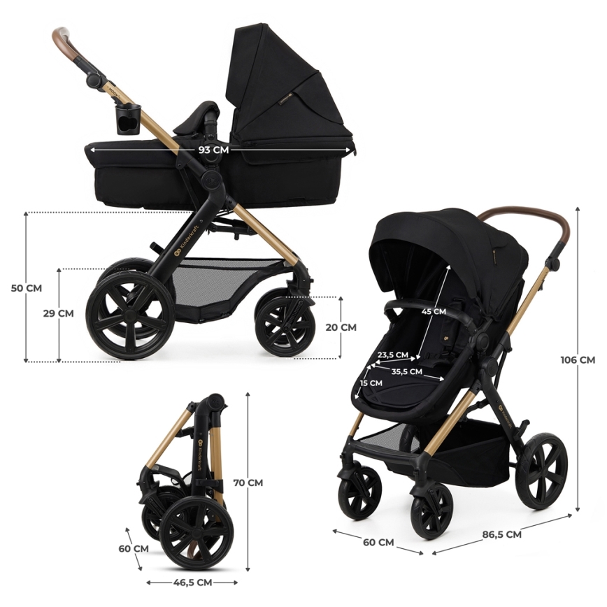 KINDERKRAFT - Kombinovana kolica 3u1 MOOV 2 Pure black + auto sedište MINK PRO