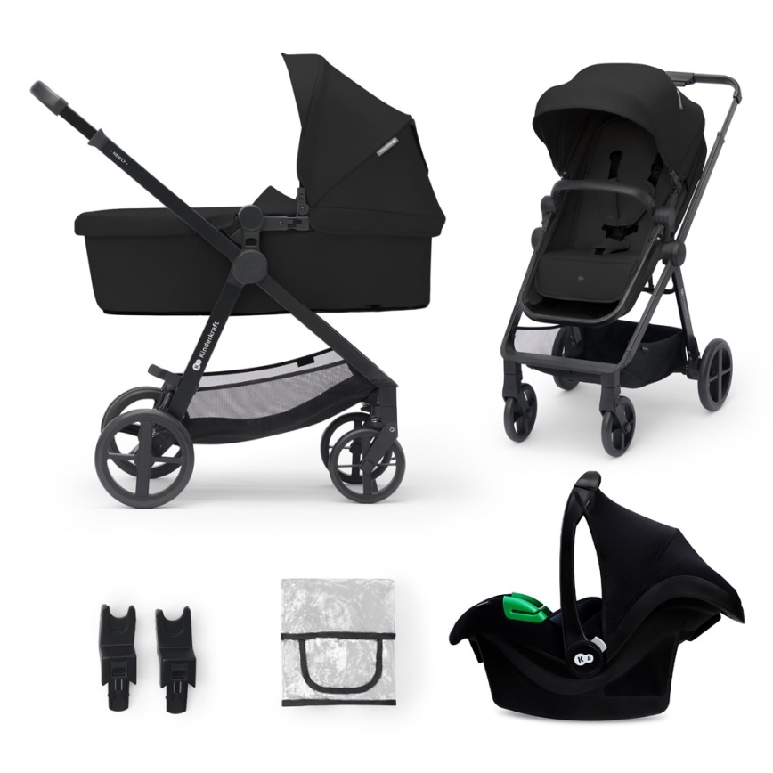 KINDERKRAFT - Kombinovana kolica 3u1 NEWLY Classic black  + auto sedište MINK PRO