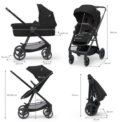 KINDERKRAFT - Kombinovana kolica 3u1 NEWLY Classic black  + auto sedište MINK PRO