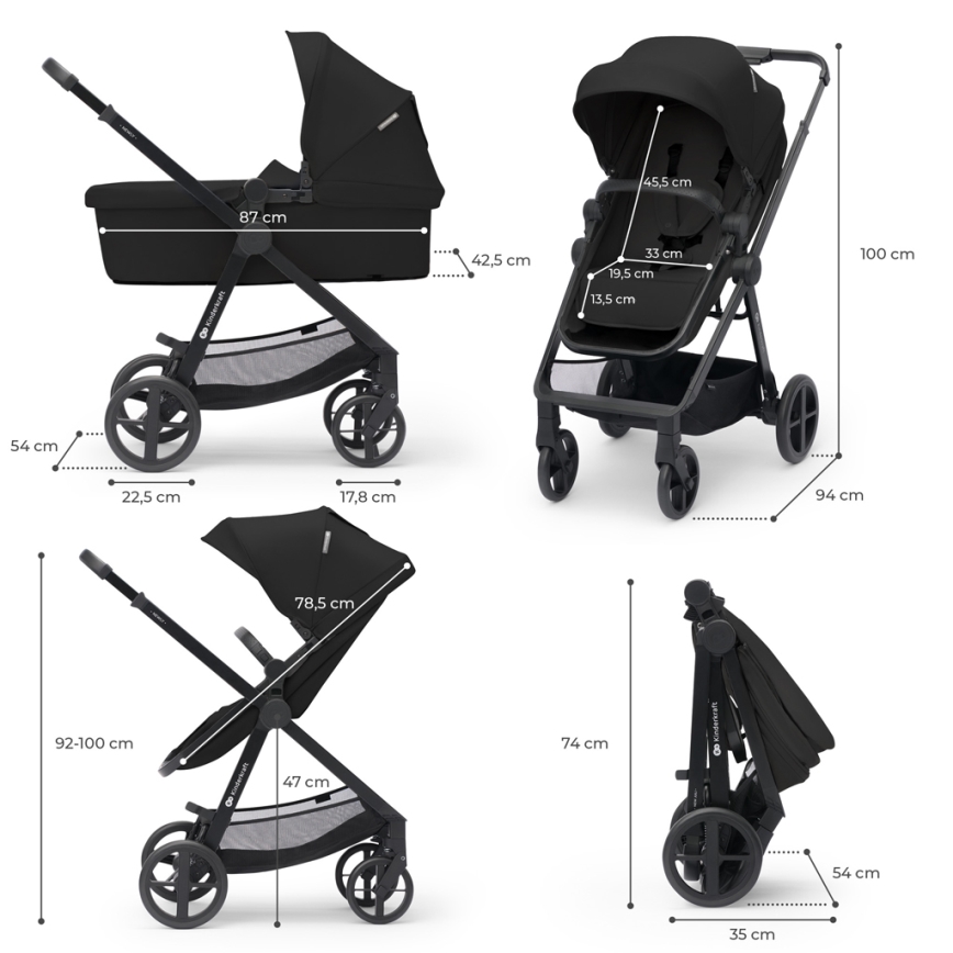 KINDERKRAFT - Kombinovana kolica 3u1 NEWLY Classic black  + auto sedište MINK PRO