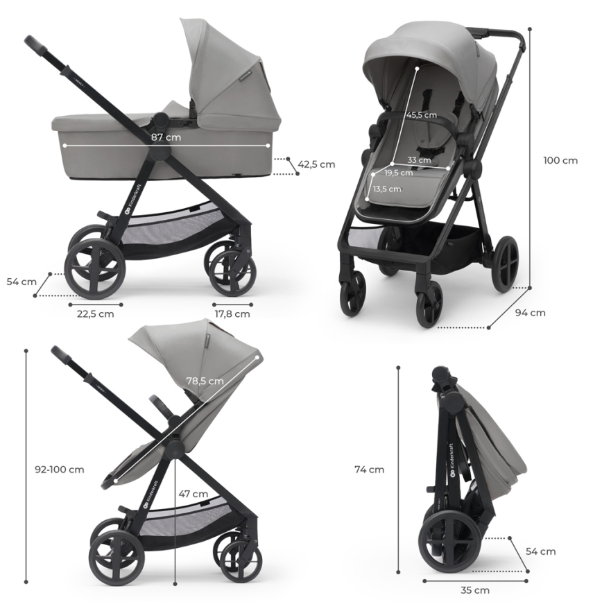 KINDERKRAFT - Kombinovana kolica 3u1 NEWLY Moonlight grey  + auto sedište MINK PRO