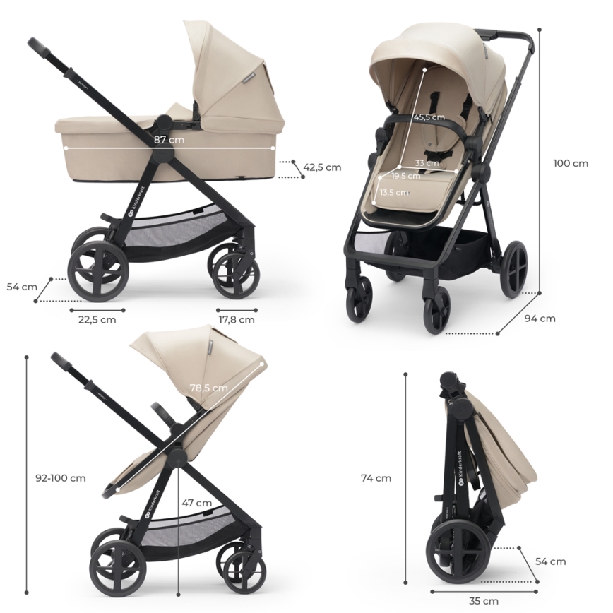 KINDERKRAFT - Kombinovana kolica 4u1 NEWLY Classic beige + auto sedište MINK PRO sa bazom ISOFIX