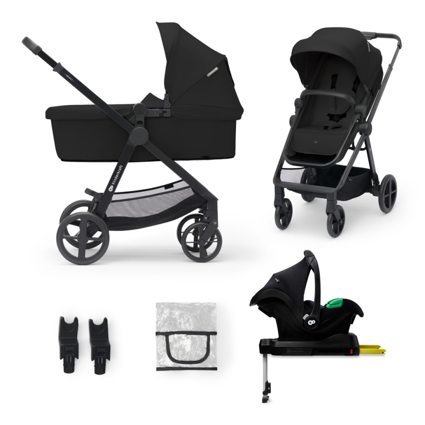 KINDERKRAFT - Kombinovana kolica 4u1 NEWLY Classic black + auto sedište MINK PRO sa bazom ISOFIX