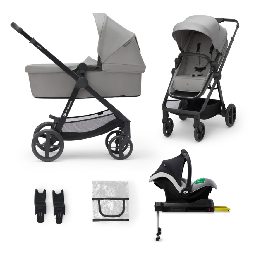 KINDERKRAFT - Kombinovana kolica 4u1 NEWLY Classic grey + auto sedište MINK PRO sa bazom ISOFIX