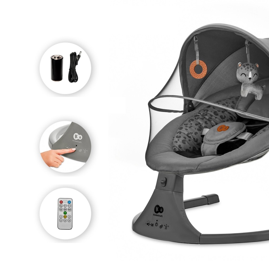 KINDERKRAFT - Njihalica za bebe sa melodijom 2u1 LUMI tamno siva
