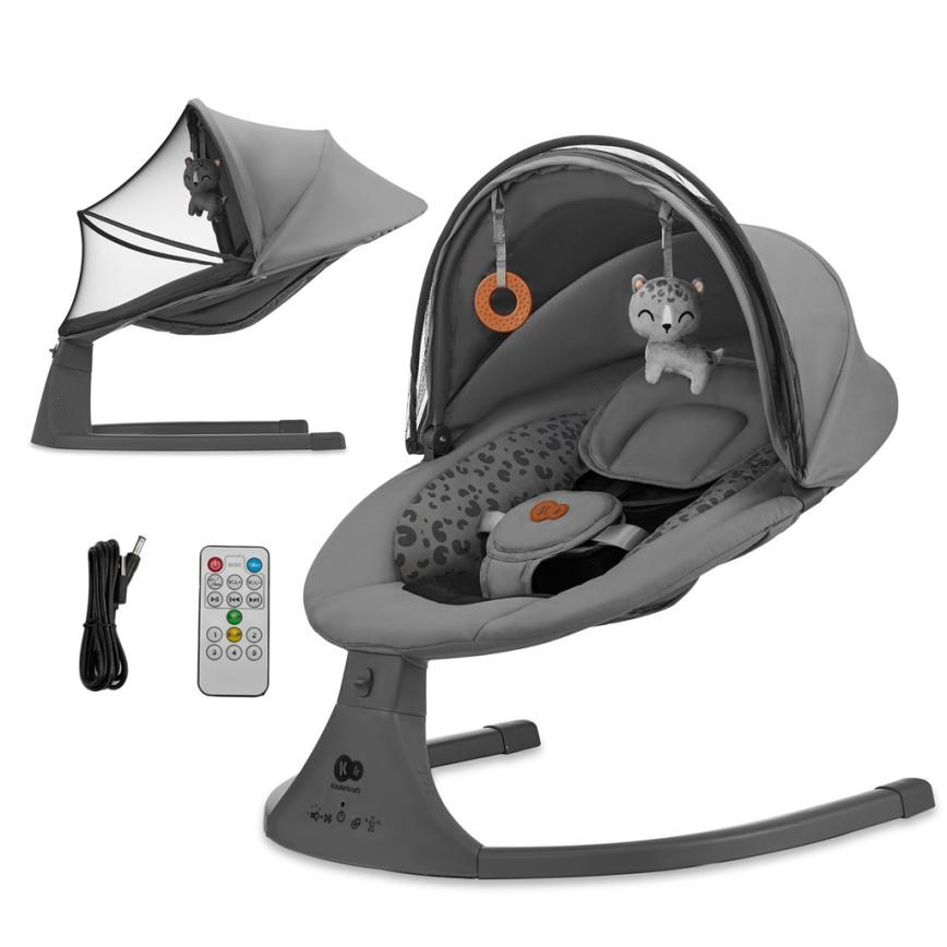 KINDERKRAFT - Njihalica za bebe sa melodijom 2u1 LUMI tamno siva