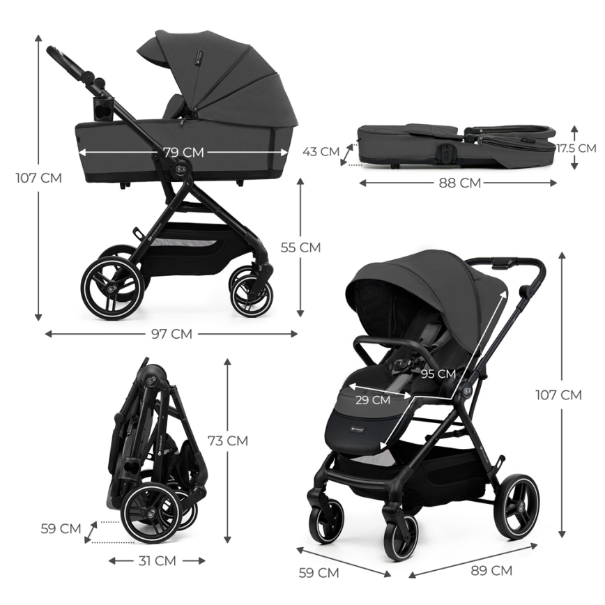 KINDERKRAFT SELECT - Kombinovana kolica 2u1 YOXI Moonlight grey