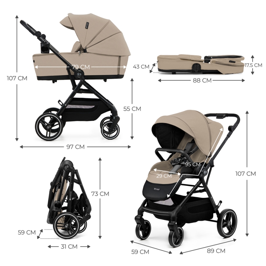 KINDERKRAFT SELECT - Kombinovana kolica 2u1 YOXI Sand beige