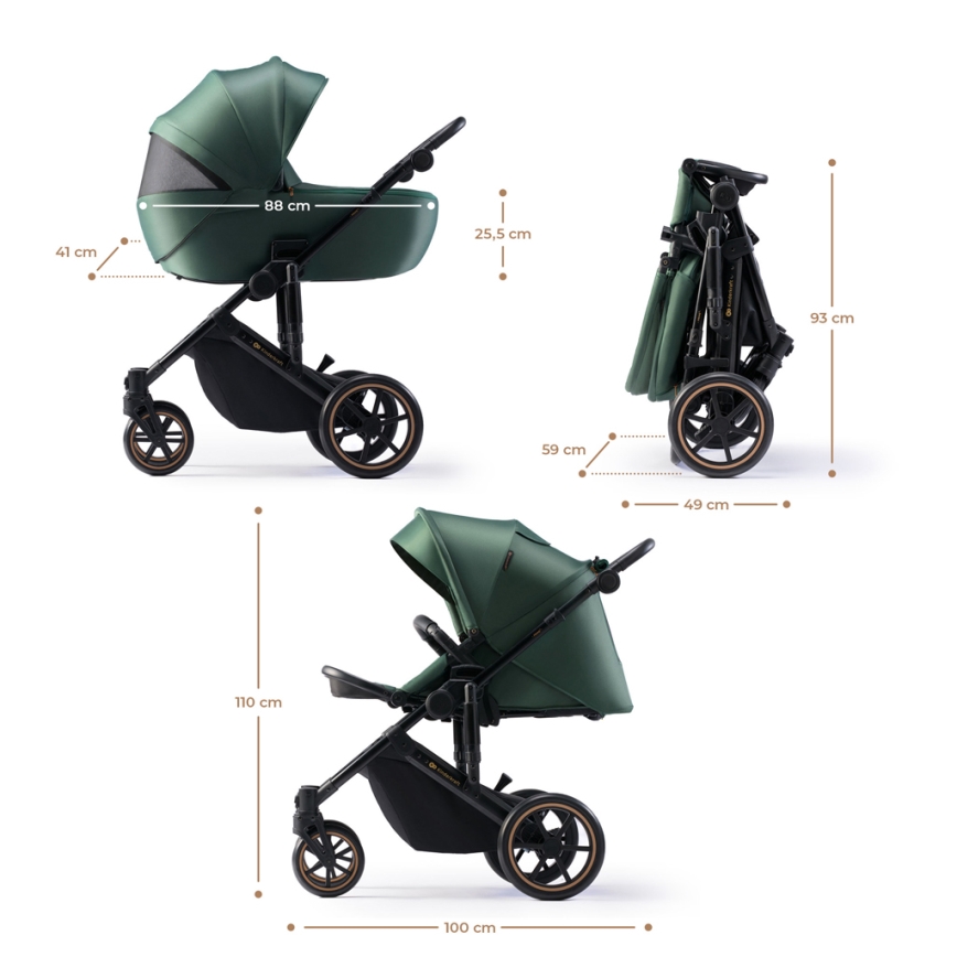 KINDERKRAFT SELECT - Kombinovana kolica 3u1 PRIME 2 Premium Dark green + auto sedište