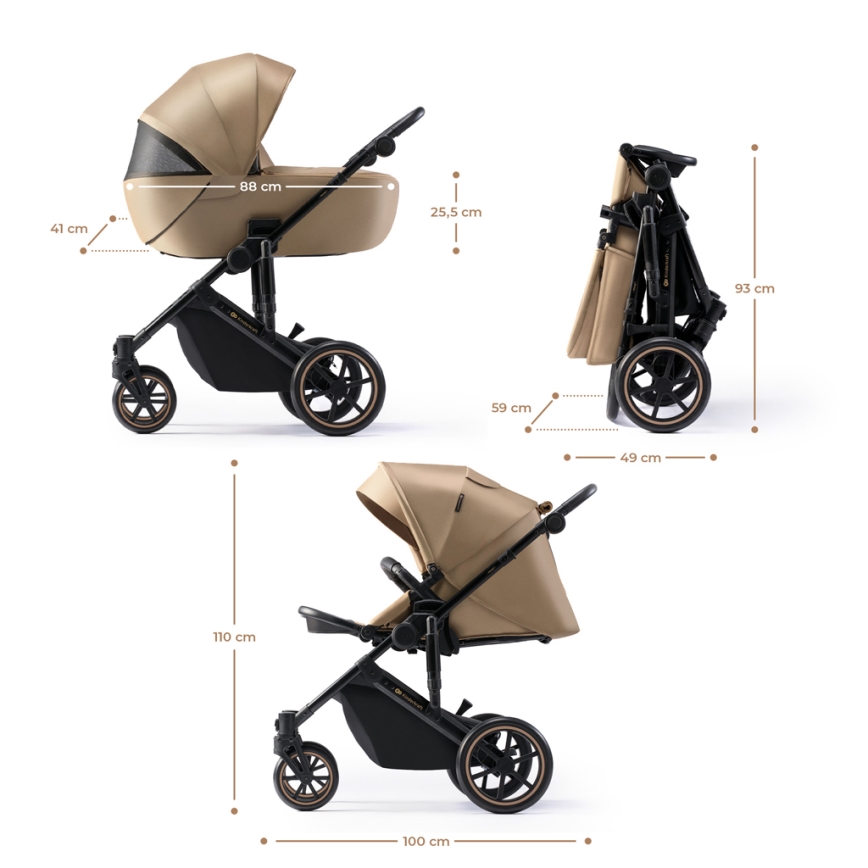 KINDERKRAFT SELECT - Kombinovana kolica 3u1 PRIME 2 Premium Sandrose beige + autosedište