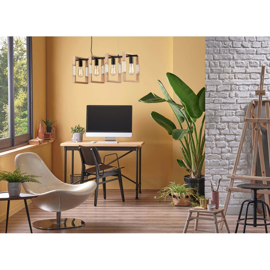 Luster na sajli SERIES 4xE27/11W/230V drvo/crno