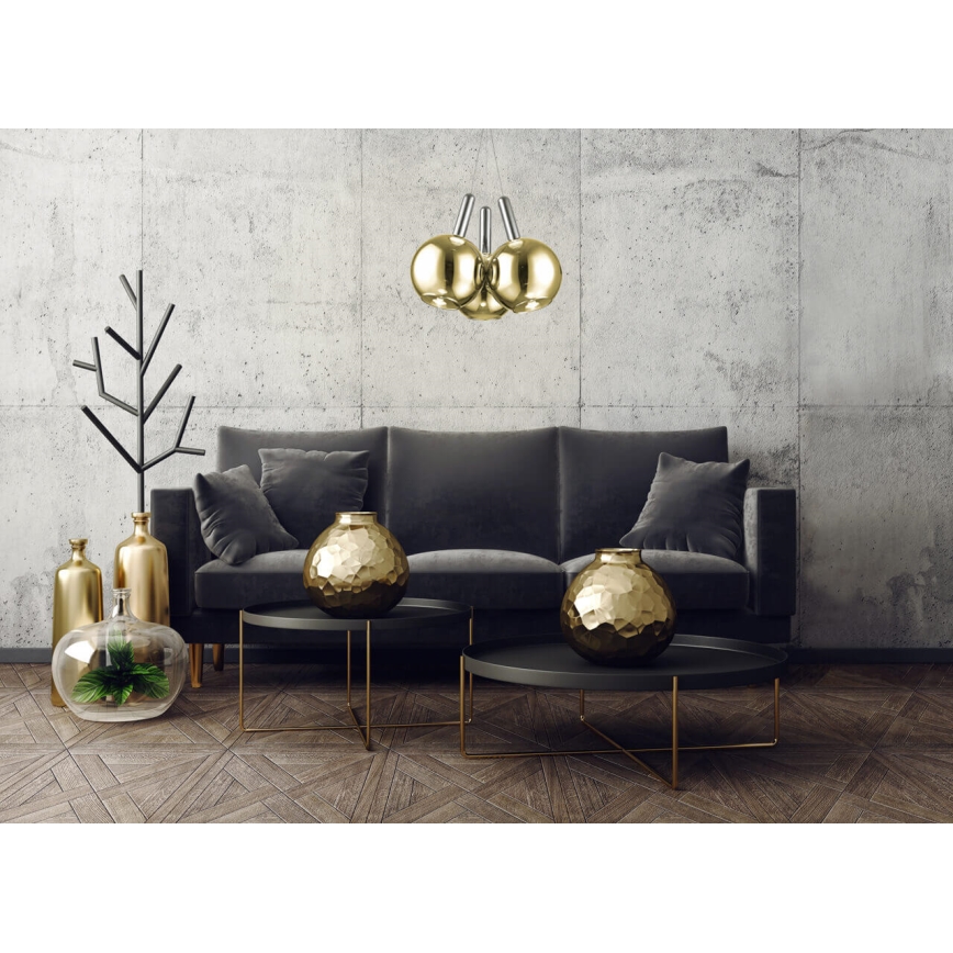 LED luster na sajli BALLS 3xLED/5W230V zlatna/mat krom