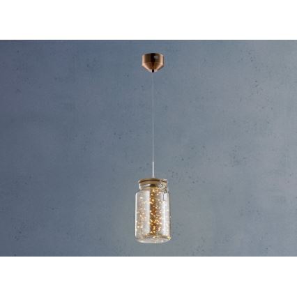 LED luster na sajli JAR LED/5W/230V bakrena/drvo