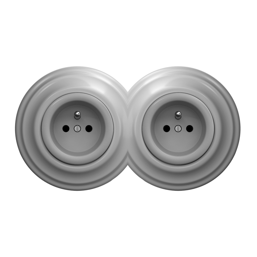 Kliklap - Dupla retro utičnica sa ramom 230V siva