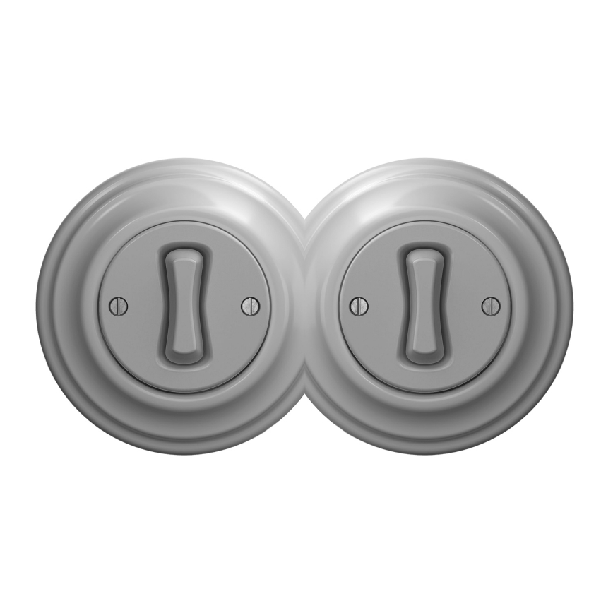 Kliklap - Dupli retro jednopolni prekidač sa ramom br. 1, sive boje