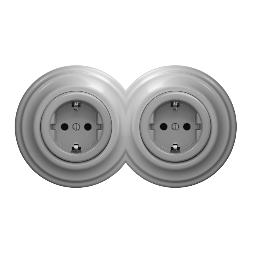 Kliklap - Dvostruka retro kućna utičnica sa okvirom SCHUKO 230V siva