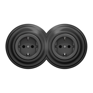 Kliklap - Dvostruka retro kućna utičnica sa ramom SCHUKO 230V antracit