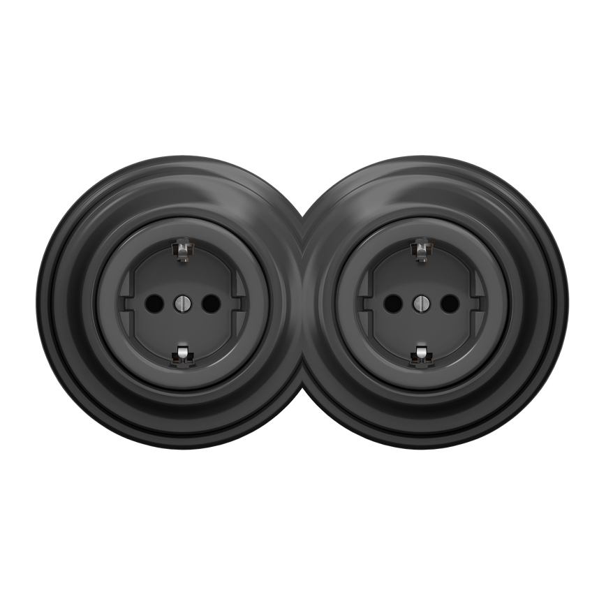 Kliklap - Dvostruka retro kućna utičnica sa ramom SCHUKO 230V antracit