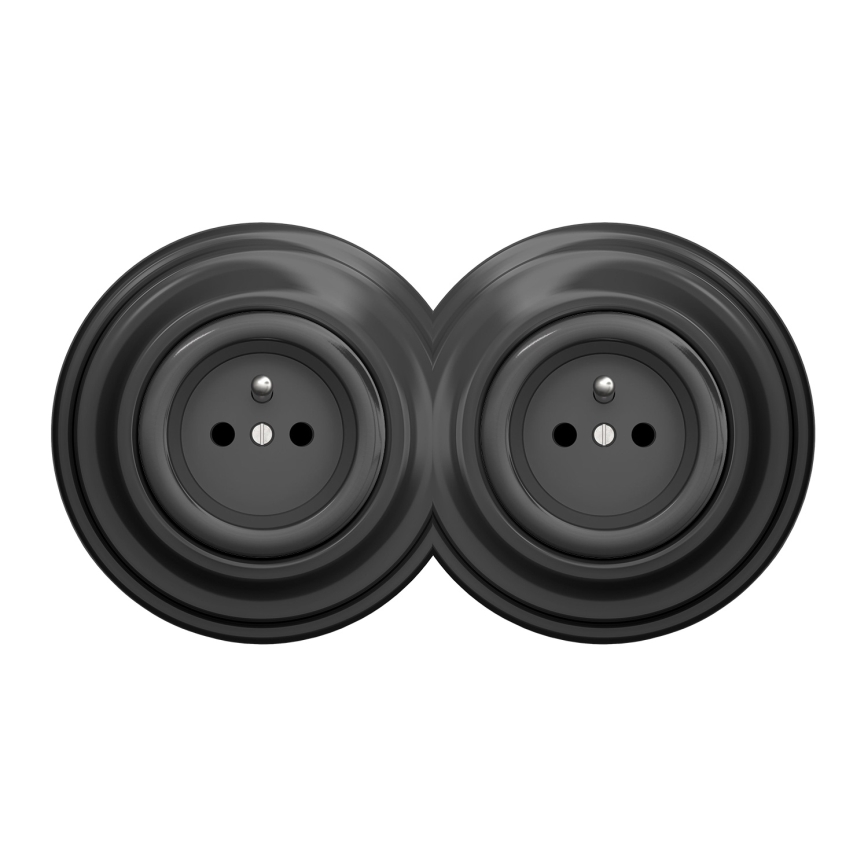 Kliklap - Dvostruka retro utičnica sa okvirom 230V antracit