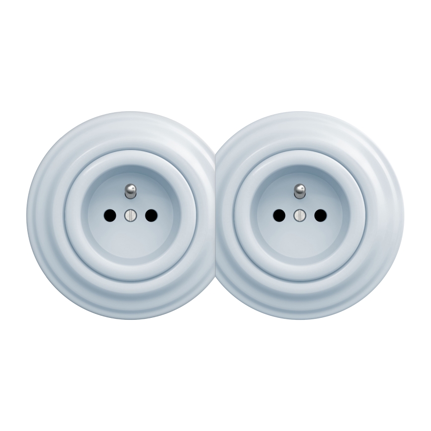 Kliklap - Dvostruka retro utičnica sa ramom, 230 V, plava