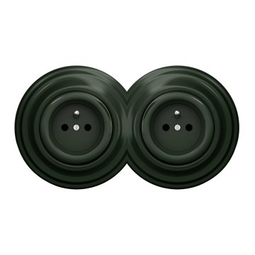 Kliklap - Dvostruka retro utičnica sa ramom, 230 V, zelena