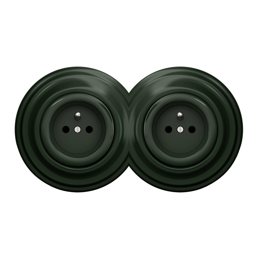 Kliklap - Dvostruka retro utičnica sa ramom, 230 V, zelena