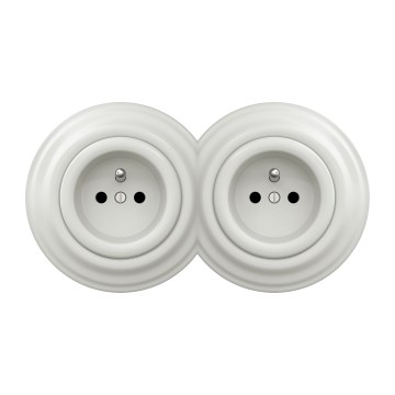 Kliklap - Dvostruka retro utičnica sa ramom 230V bela