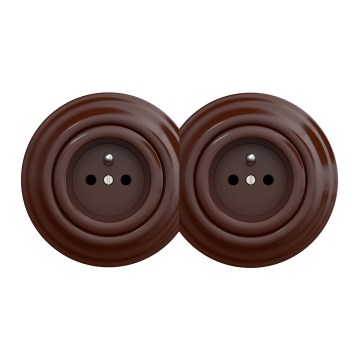 Kliklap - Dvostruka retro utičnica sa ramom 230V, braon