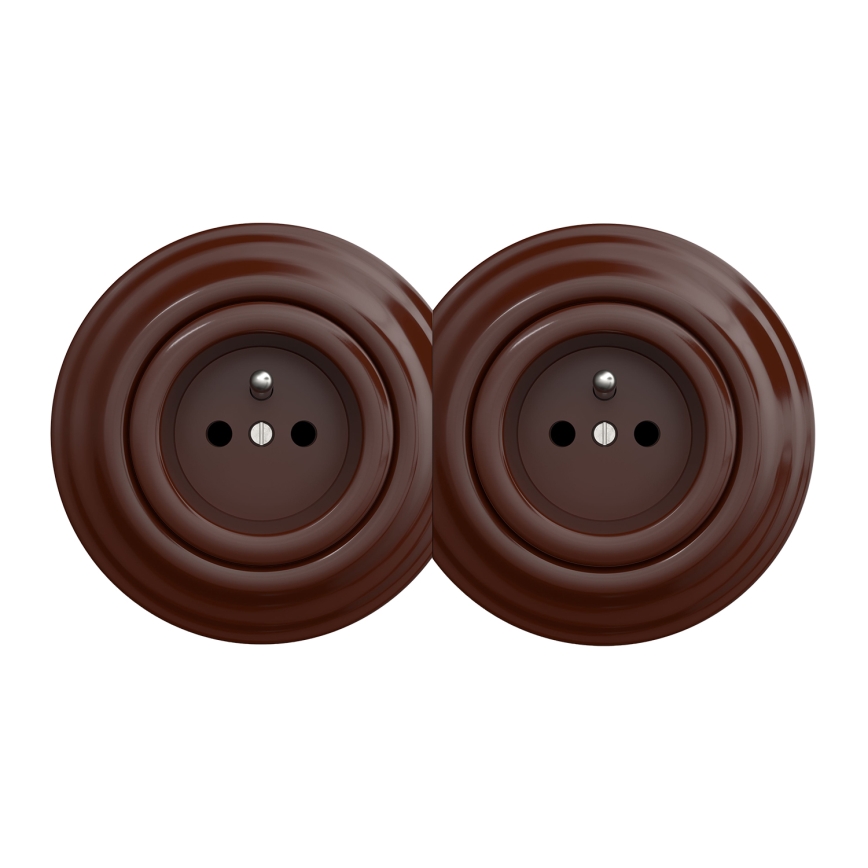 Kliklap - Dvostruka retro utičnica sa ramom 230V, braon