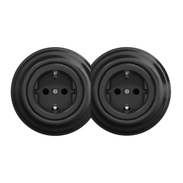 Kliklap - Dvostruka retro zidna utičnica sa okvirom SCHUKO 230V crna