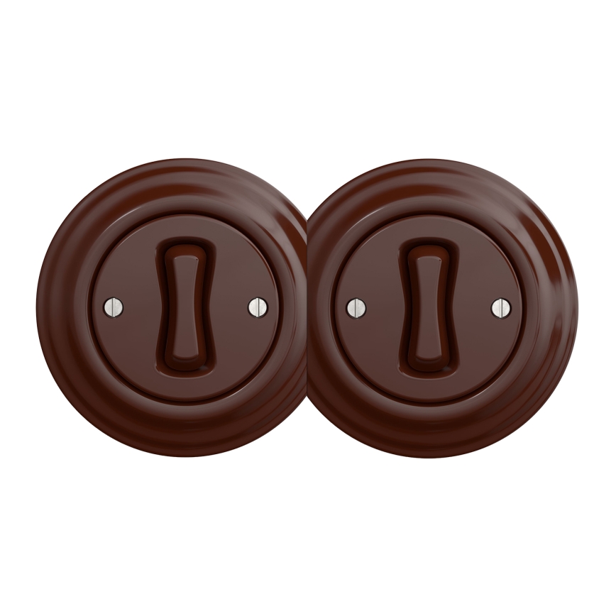 Kliklap - dvostruki retro jednopolni prekidač sa okvirom br. 1 braon