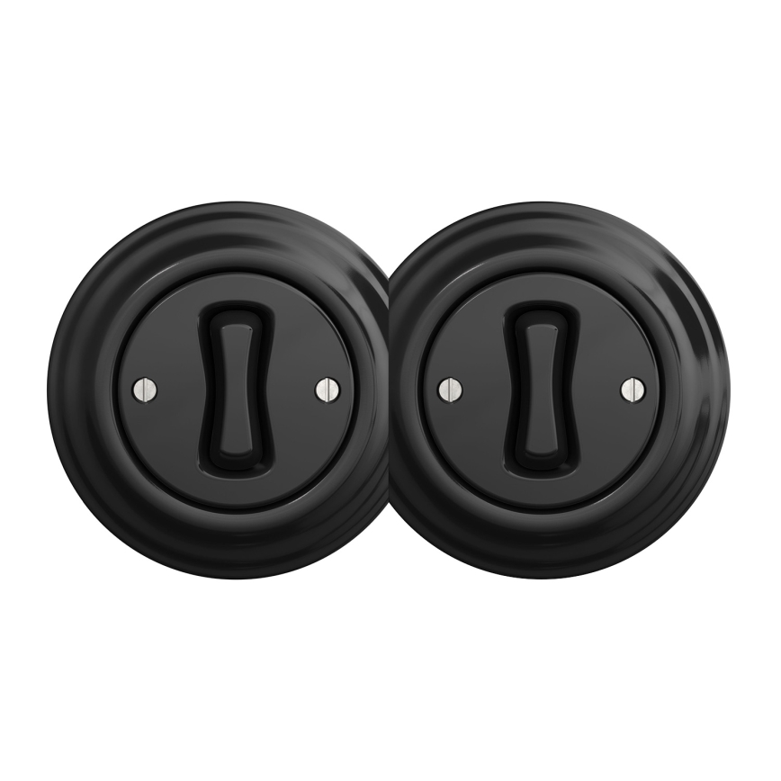 Kliklap - Dvostruki retro jednopolni prekidač sa ramom br. 1, crni