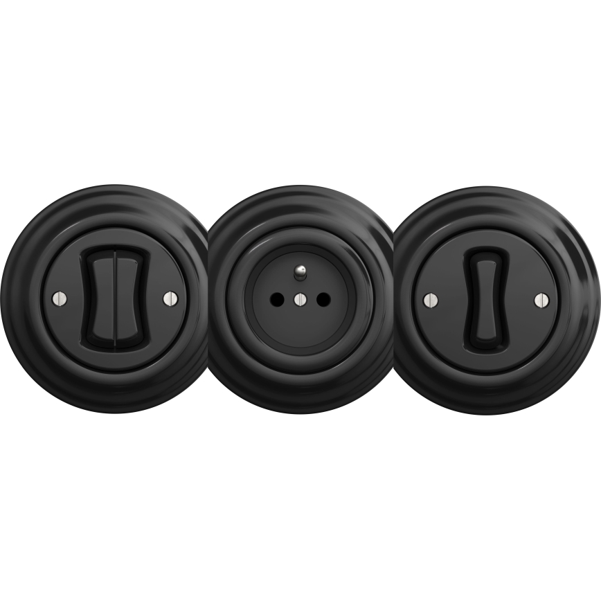 Kliklap - Retro dvostruki prekidač bez okvira, crne boje