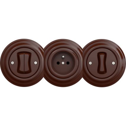 Kliklap - Retro dvostruki prekidač za stepenište bez okvira br. 6+6 braon