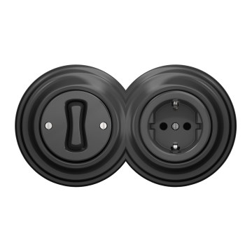 Kliklap - Retro jednopolni prekidač br. 1 i SCHUKO utičnica 230 V sa antracitnim ramom