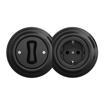 Kliklap - Retro jednopolni prekidač br. 1 i SCHUKO utičnica 230 V sa crnim okvirom