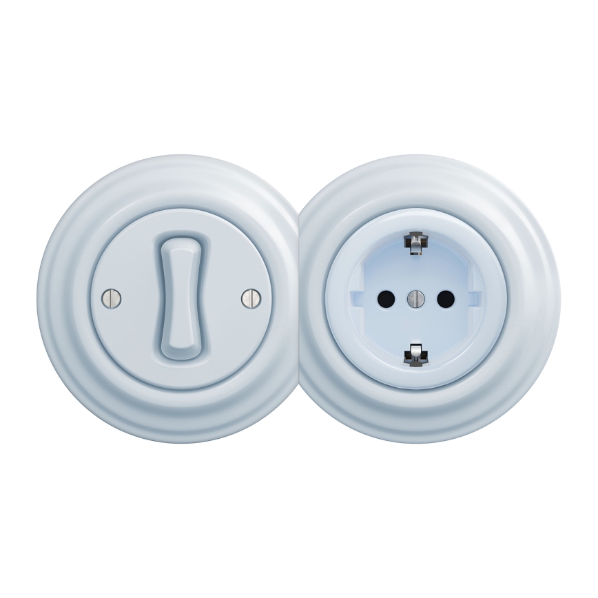 Kliklap - Retro jednopolni prekidač br. 1 i SCHUKO utičnica 230V sa ramom, plava