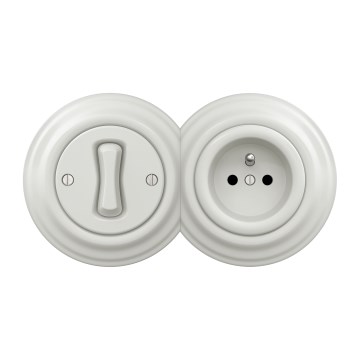 Kliklap - Retro jednopolni prekidač br. 1 i utičnica 230 V sa ramom bela