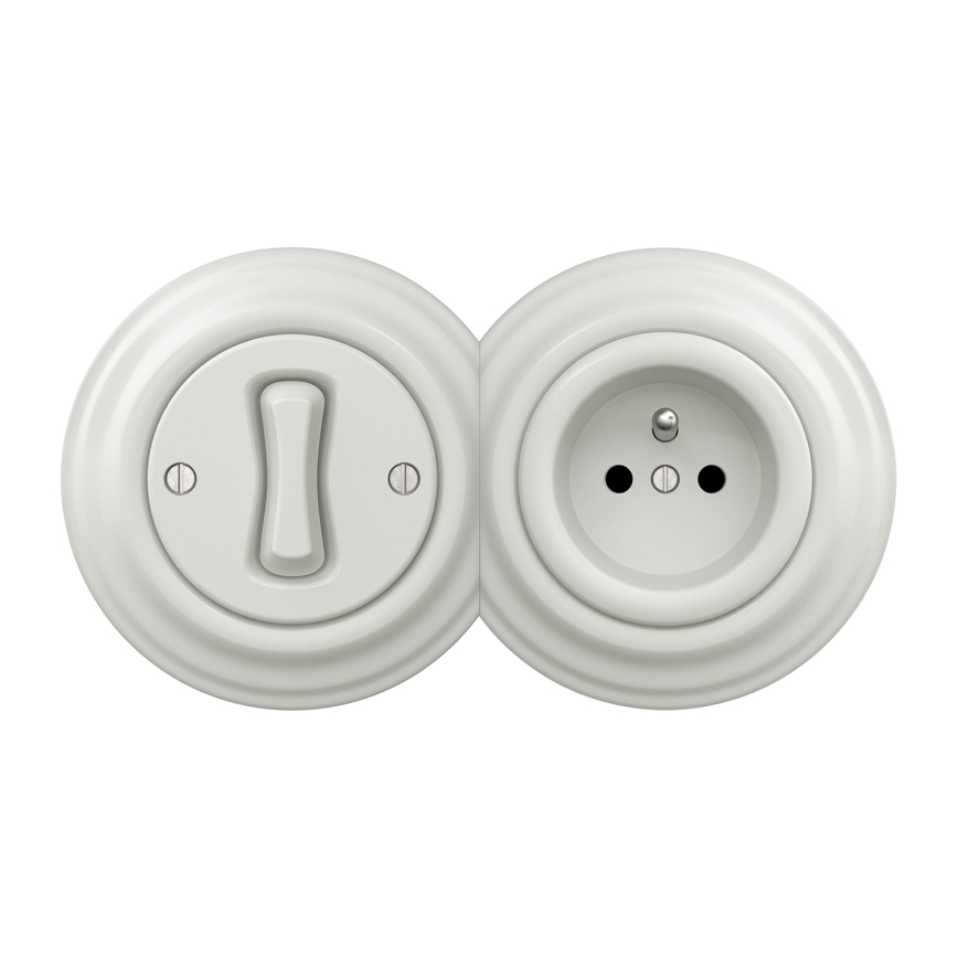 Kliklap - Retro jednopolni prekidač br. 1 i utičnica 230 V sa ramom bela