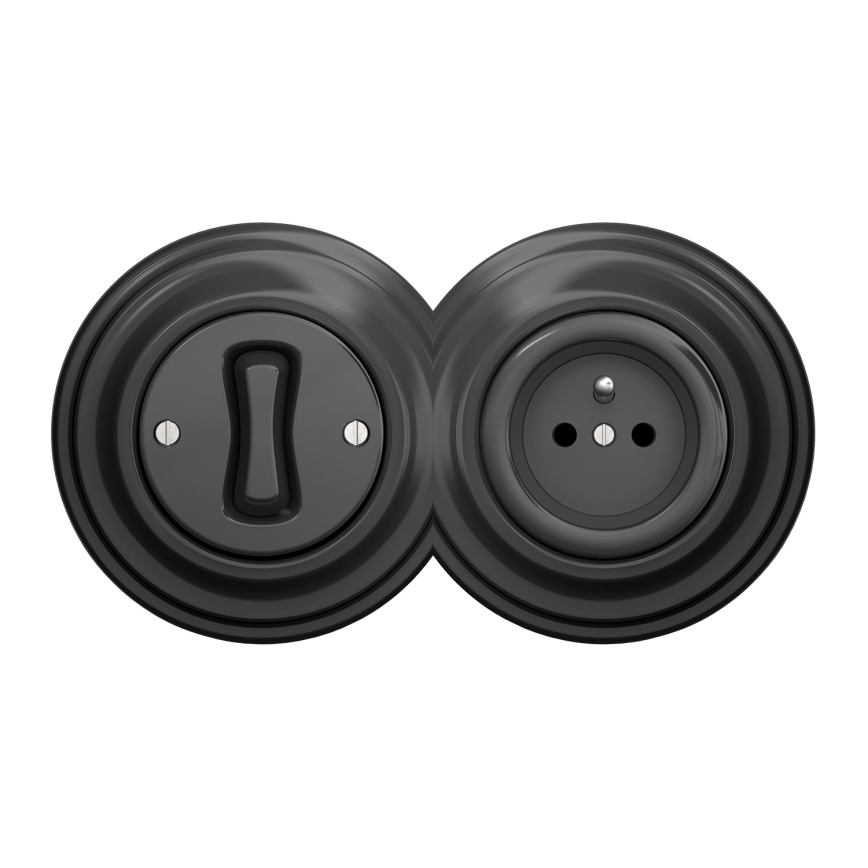 Kliklap - Retro jednopolni prekidač br. 1 i utičnica 230 V u antracitnom okviru