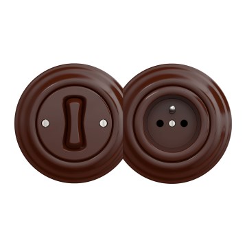 Kliklap - Retro jednopolni prekidač br. 1 i utičnica 230V sa okvirom, braon