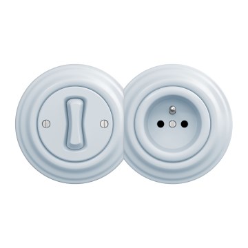 Kliklap - Retro jednopolni prekidač br. 1 i utičnica 230V sa okvirom u plavoj boji