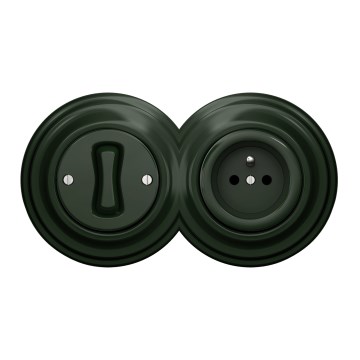 Kliklap - Retro jednopolni prekidač br. 1 i utičnica 230V sa zelenim ramom