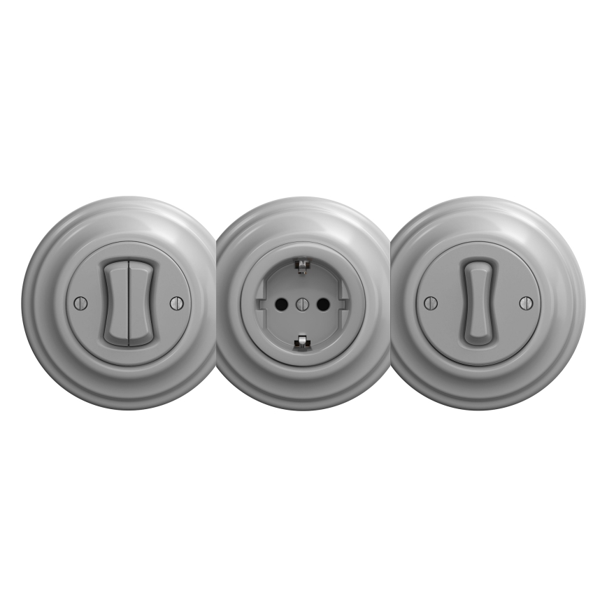 Kliklap - Retro kućna utičnica bez okvira SCHUKO 230V/16A siva