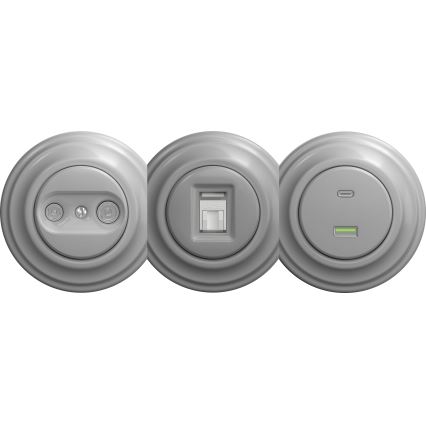 Kliklap - Retro pretplatnička utičnica TV+R (krajnja) bez okvira siva